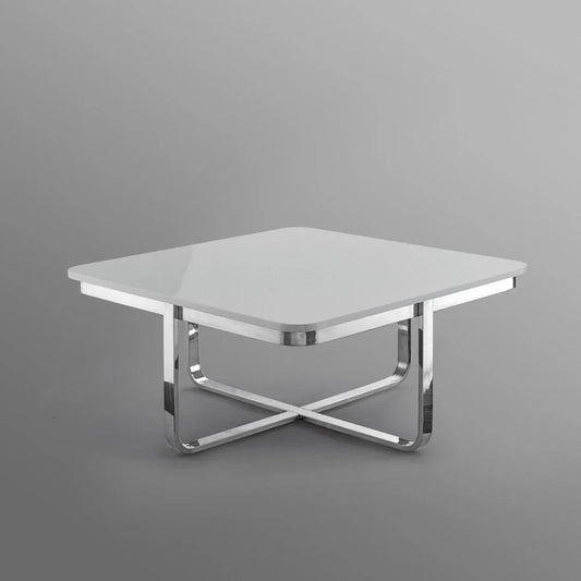35" Light Gray And Silver Metallic Wood And Stainless Steel Square Coffee Table - Fluent Trends