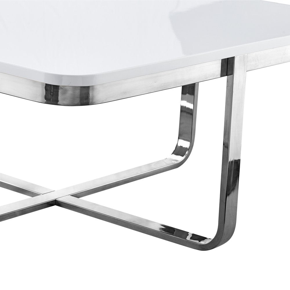 35" White And Silver Metallic Stainless Steel Square Coffee Table HomeRoots