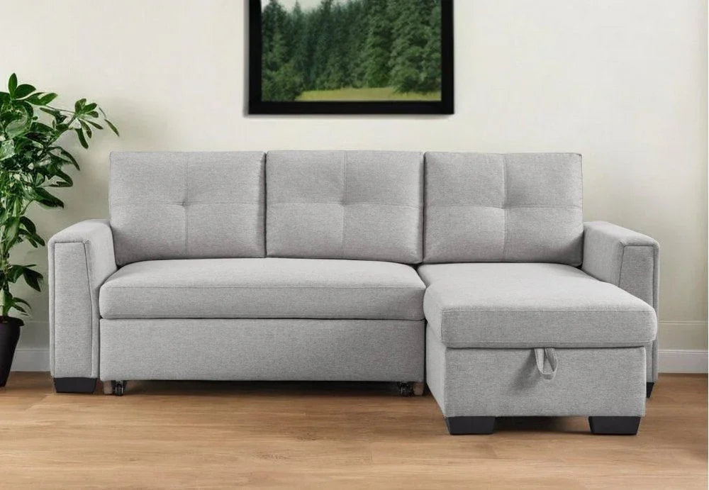 92" Light Gray Polyester Blend Convertible Futon Sleeper Sofa With Black Legs - Fluent Trends