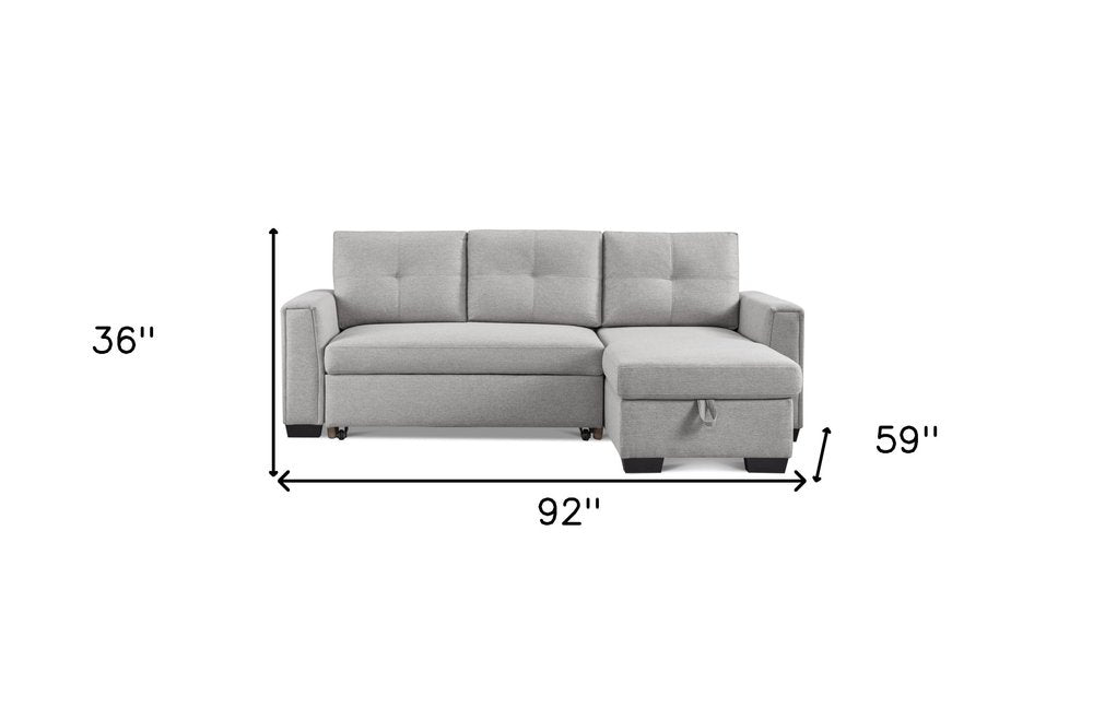 92" Light Gray Polyester Blend Convertible Futon Sleeper Sofa With Black Legs - Fluent Trends