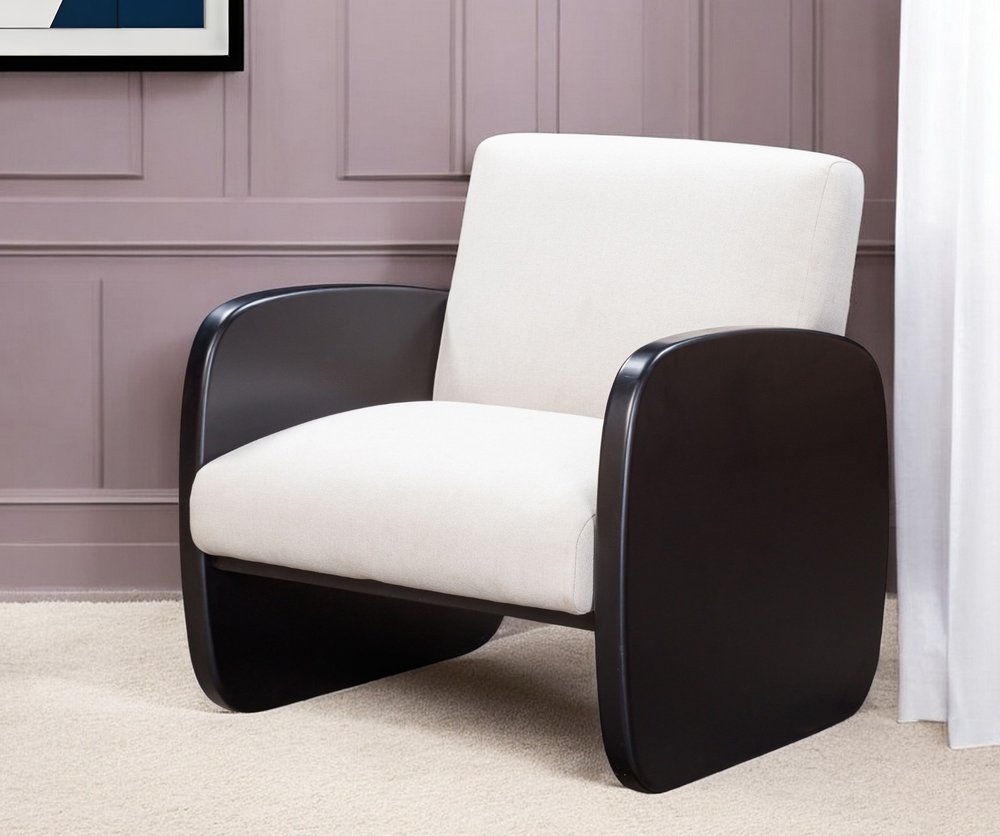 29" White And Black Linen Arm Chair HomeRoots