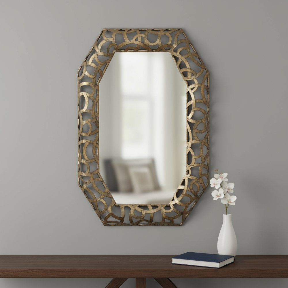 35" Bronze Octagonal Steel Framed Accent Mirror - Fluent Trends