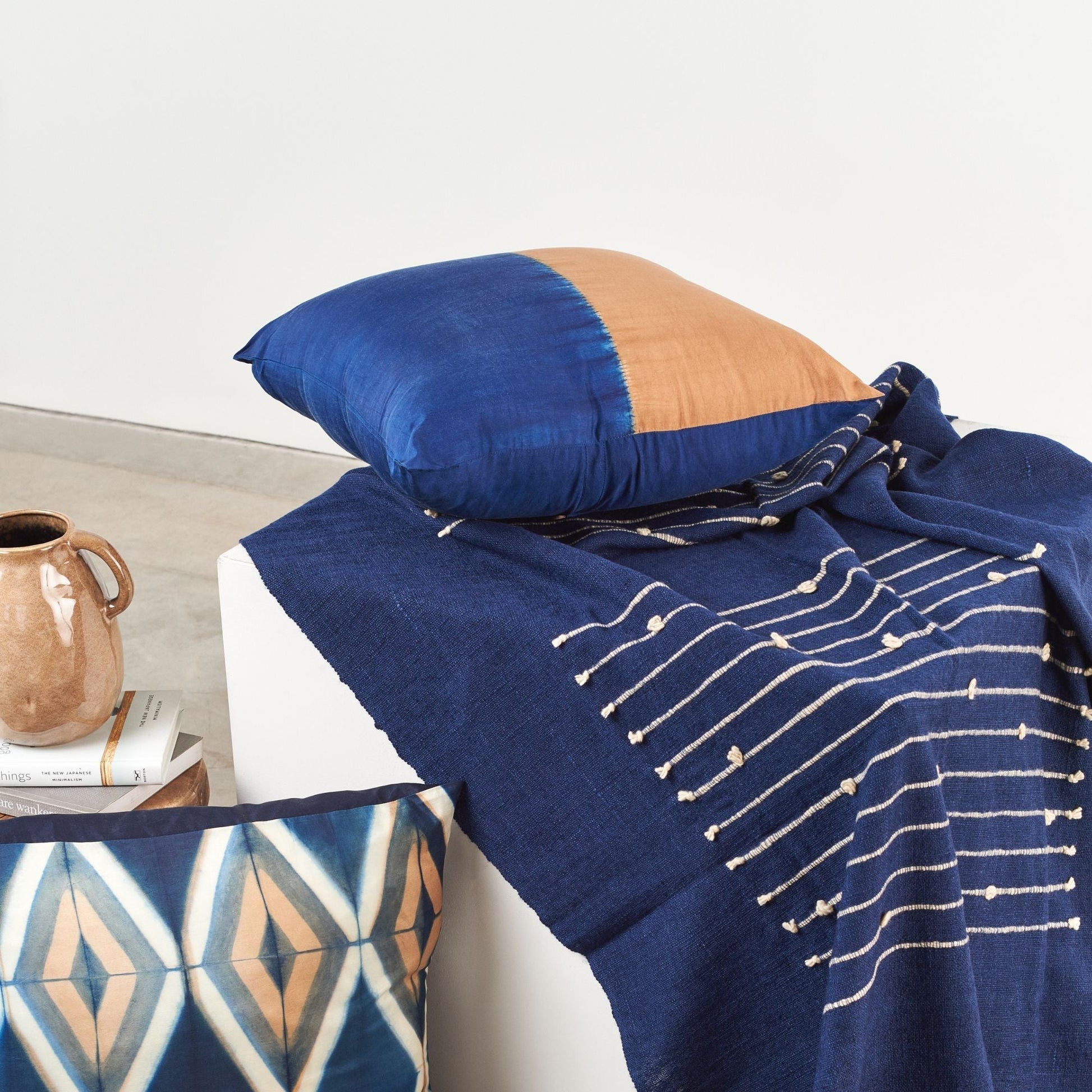 Aakar Indigo Gold Color Block Mulberry Silk Pillow - Fluent Trends