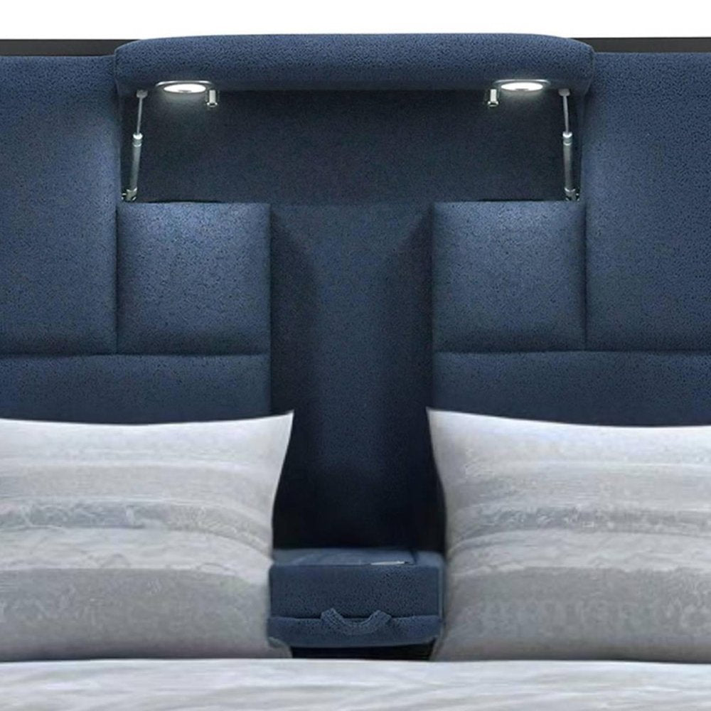 Navy Blue Upholstered Queen Tech Bed with Bluetooth