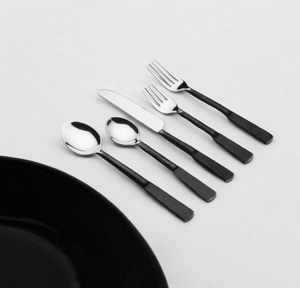 Matte Black Stainless Steel Five Piece Hand Forged Place Setting HomeRoots