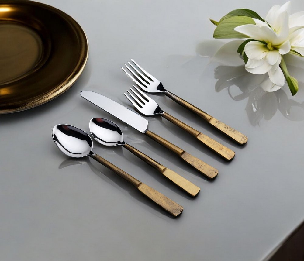 Matte Gold Stainless Steel Five Piece Hand Forged Place Setting HomeRoots