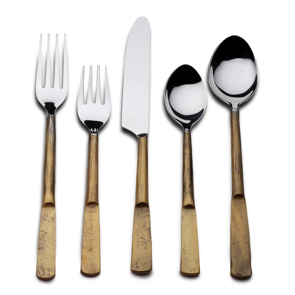 Matte Gold Stainless Steel Five Piece Hand Forged Place Setting HomeRoots