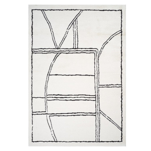 Ivory & Black Geometric Area Rug - 5' x 7' Stain Resistant Polypropylene - Fluent Trends