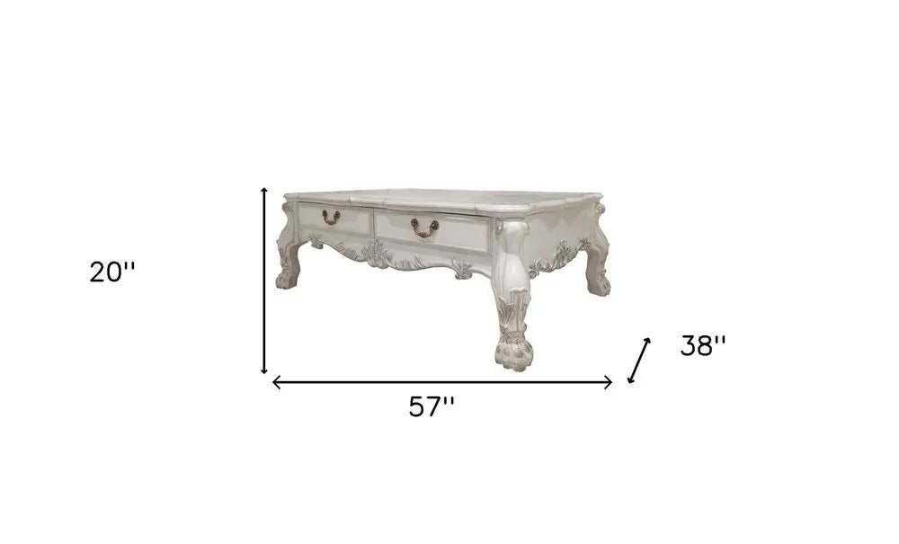 57" Bone Wood Coffee Table With Two Drawers - Fluent Trends Coffee Tables