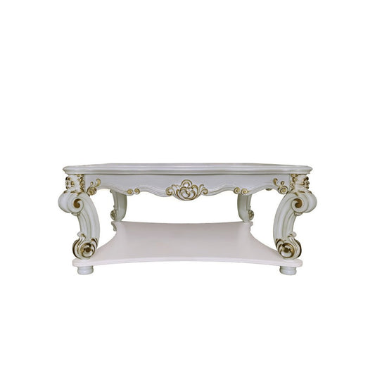 58" Ivory and Gold Wood Square Coffee Table With Shelf