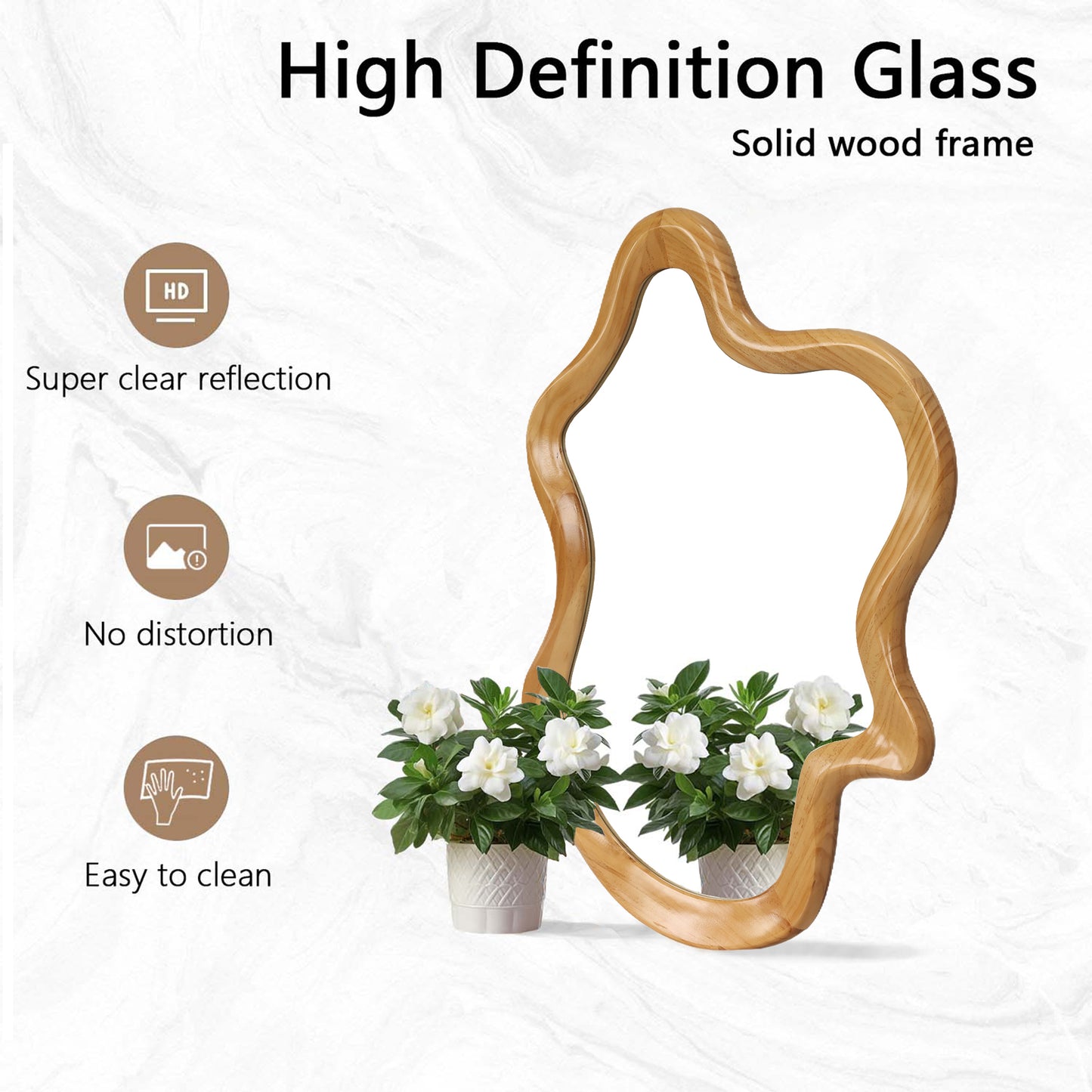 Irregular Wall Mirror with Natural Wood Frame - 33.46" x 22.24" - Fluent Trends