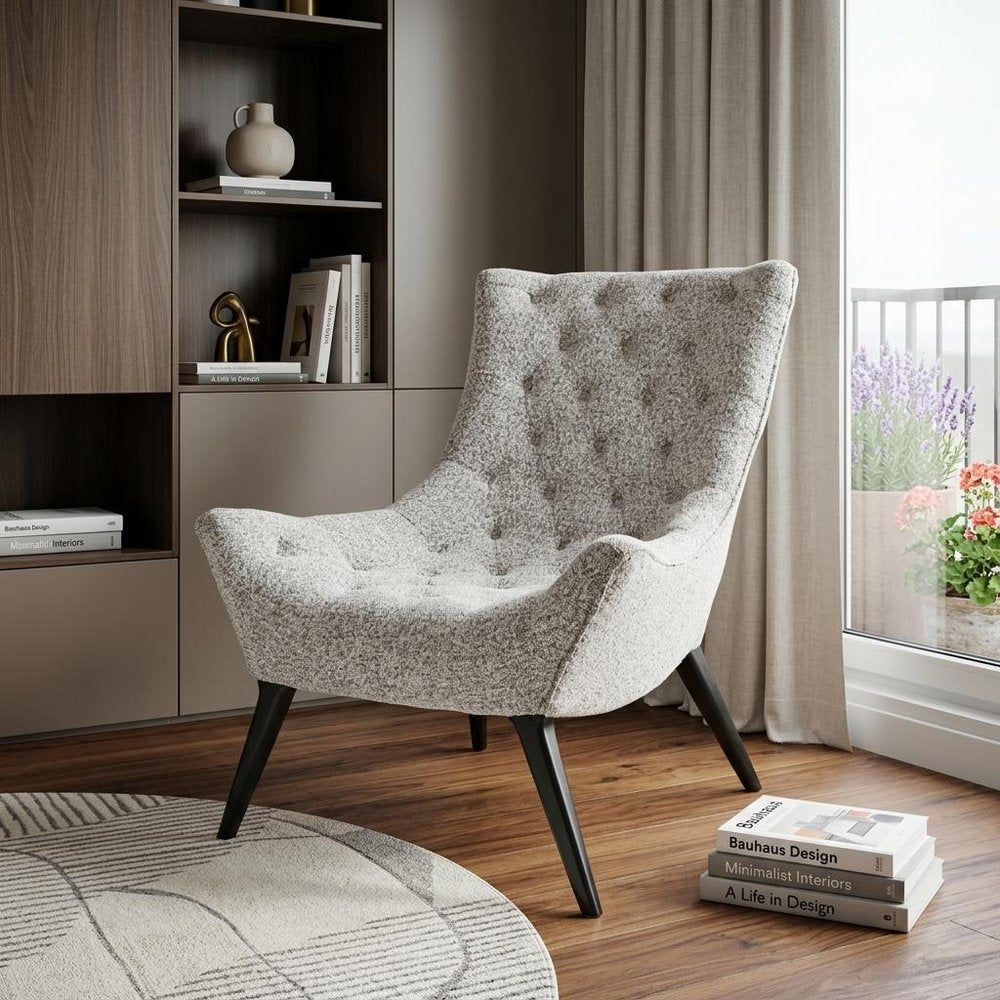Gray Tufted Boucle Lounge Chair 32"