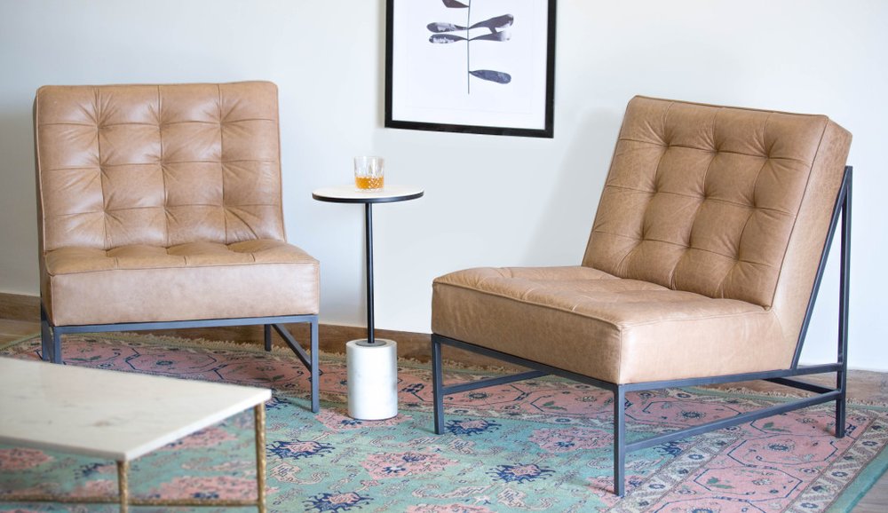 31" Cream And Black Genuine Leather Tufted Slipper Chair - Fluent Trends