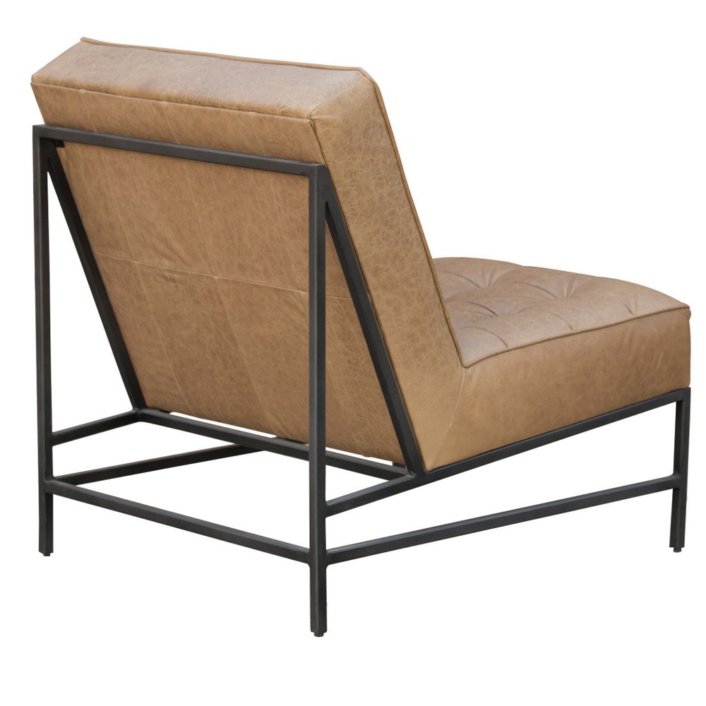 31" Cream And Black Genuine Leather Tufted Slipper Chair - Fluent Trends