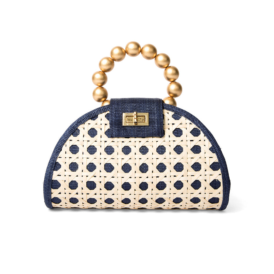 THE BELLA Blue & Gold Rattan Woven Handbag - Fluent Trends