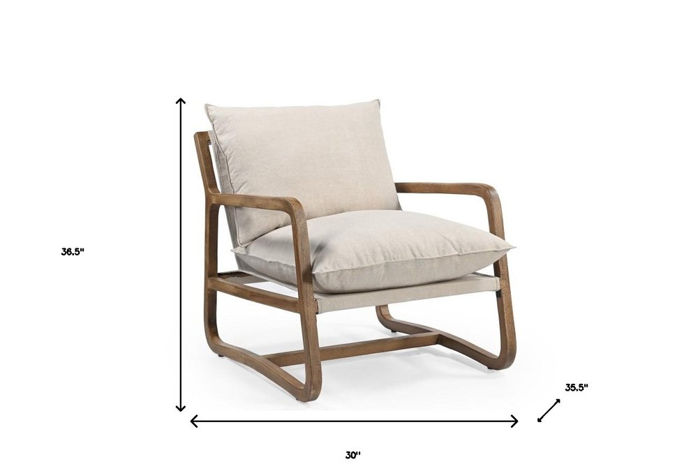 30" Beige And Natural Linen Arm Chair HomeRoots