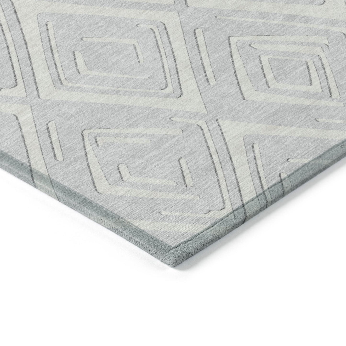 8' Silver And Ivory Round Geometric Washable Indoor Outdoor Area Rug
