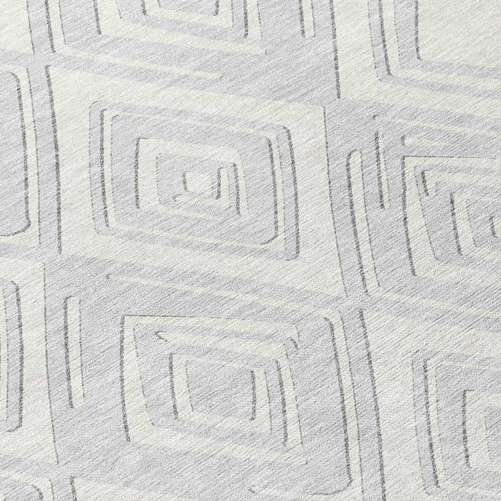 8' Silver And Ivory Round Geometric Washable Indoor Outdoor Area Rug HomeRoots