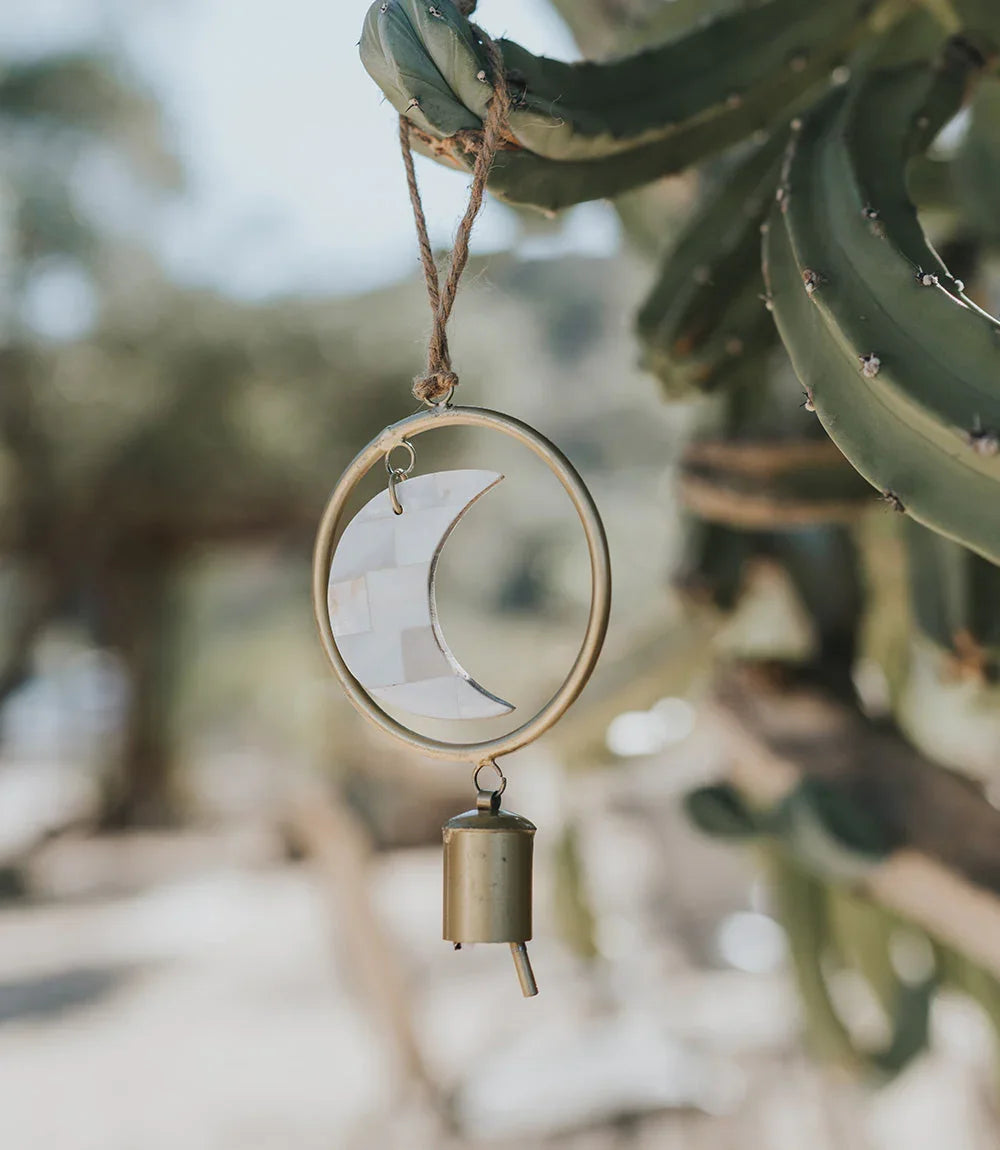 Chayana Small Moon Mother of Pearl Wind Chime - Fair Trade Decor - Fluent Trends