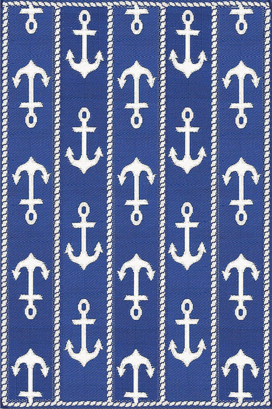 Anchor Blue & White Outdoor Mat / Rug - Fluent Trends