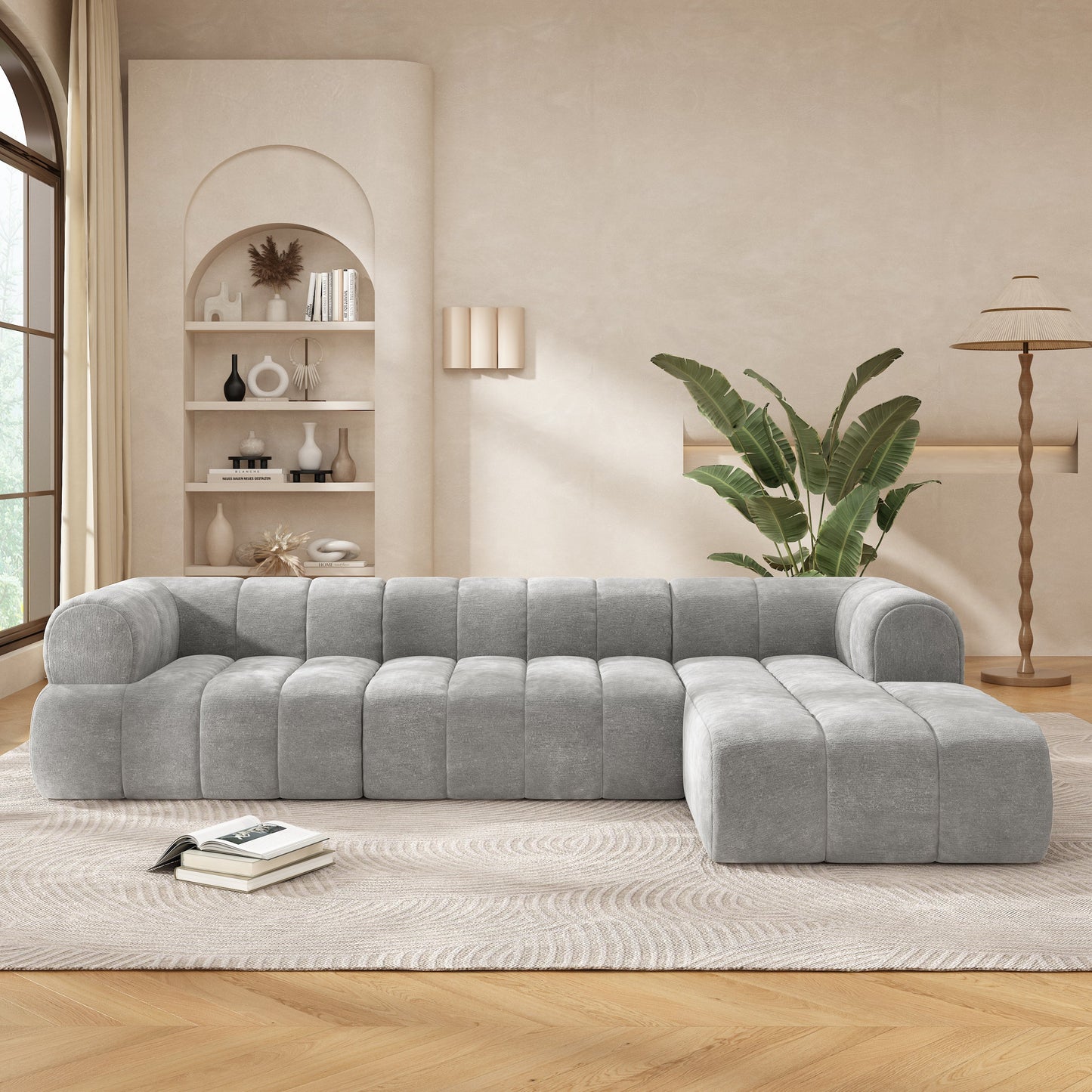 122' Modern L-Shaped Sectional Sofa with High-Density Sponge Right Hand Facing