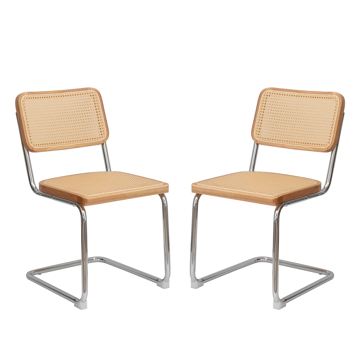 Modern-Mid Century Dining-Kitchen Chairs |Set of 2 | Velvet Rattan | Chrome Legs - Fluent Trends