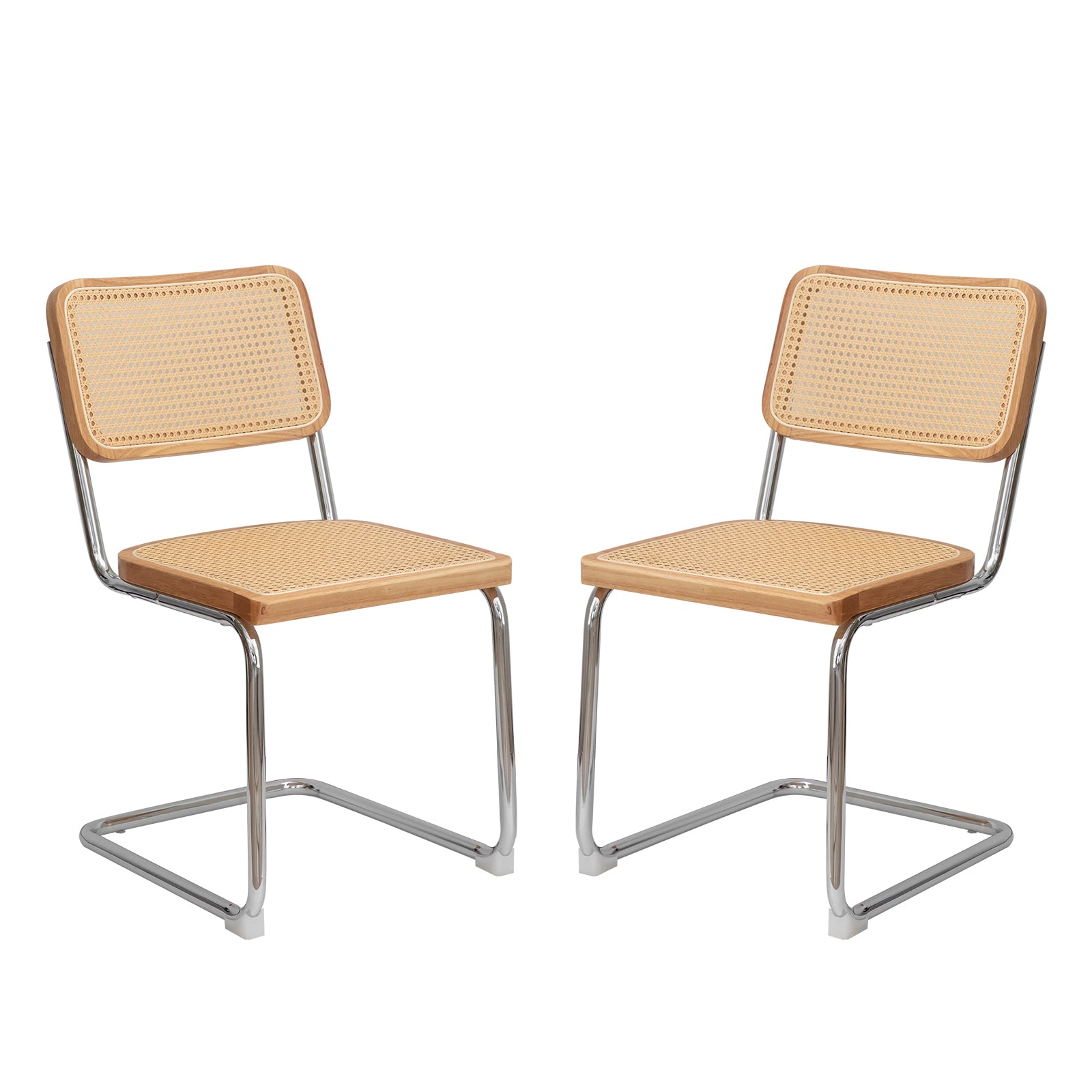 Modern-Mid Century Dining-Kitchen Chairs |Set of 2 | Velvet Rattan | Chrome Legs - Fluent Trends