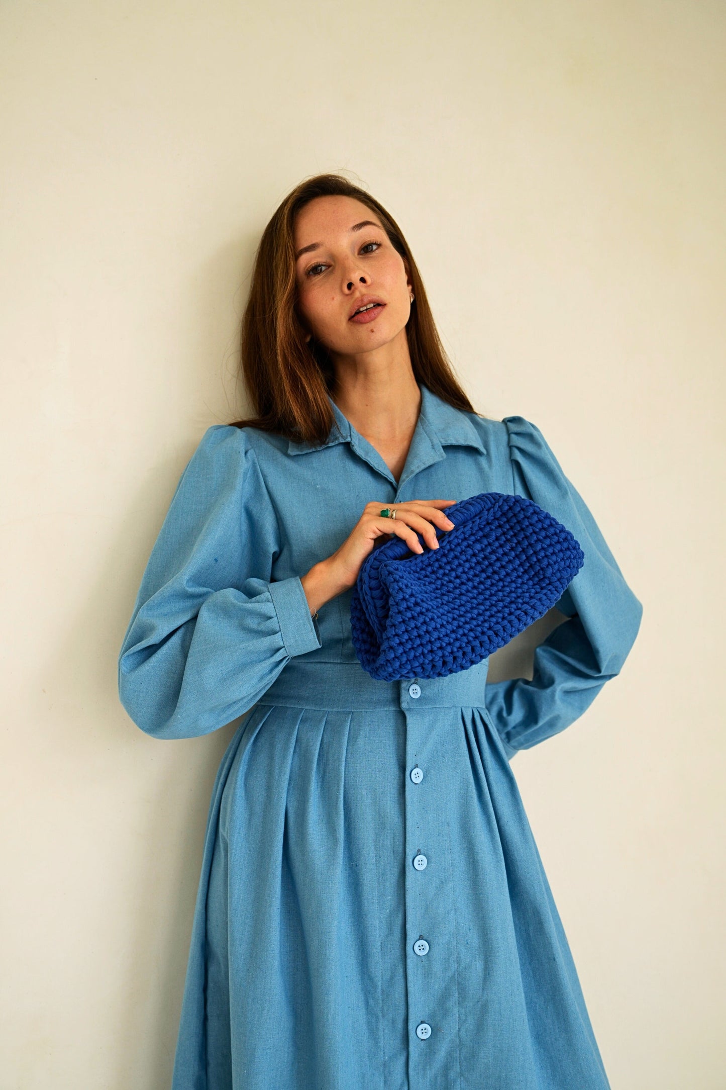 Cali Top Handle Knit Clutch in Indigo Powered by People