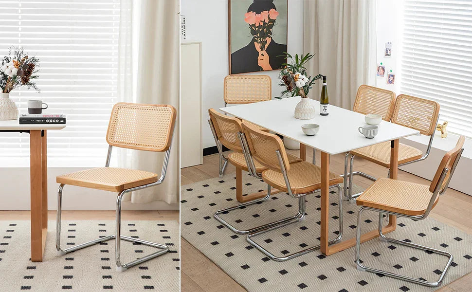 Modern-Mid Century Dining-Kitchen Chairs |Set of 2 | Velvet Rattan | Chrome Legs - Fluent Trends