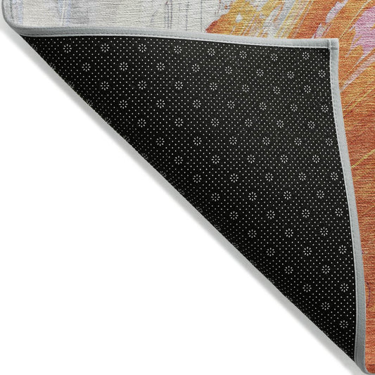 5'x8' Blush Gold Orange Abstract Washable Indoor Outdoor Area Rug