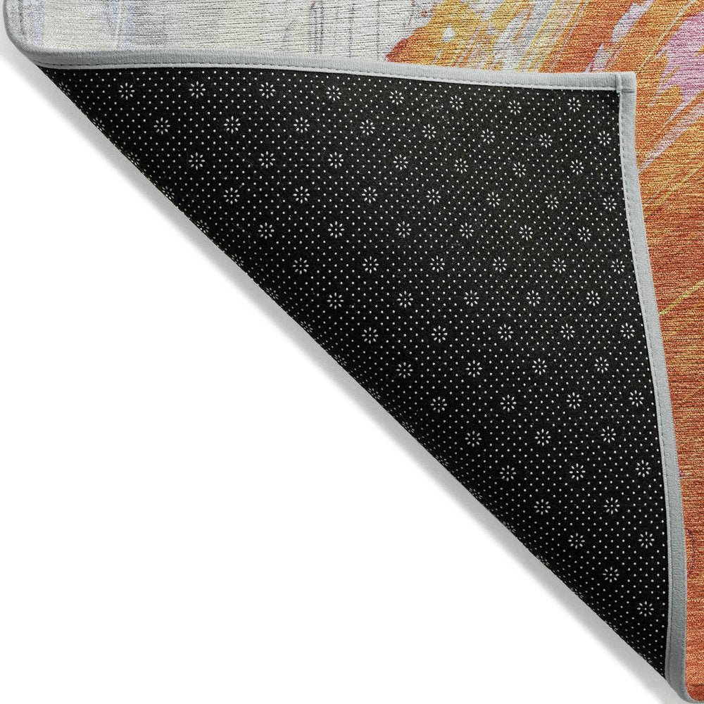 5'x8' Blush Gold Orange Abstract Washable Indoor Outdoor Area Rug - Fluent Trends