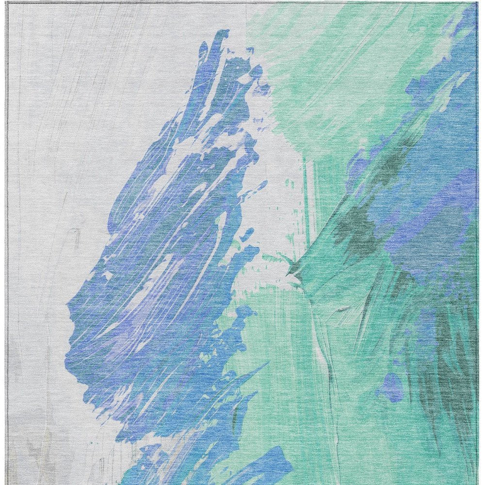 5'x8' Pale Aqua Mint Green Ivory Abstract Washable Indoor Outdoor Area Rug - Stain Resistant, Durable Polyester - Fluent Trends