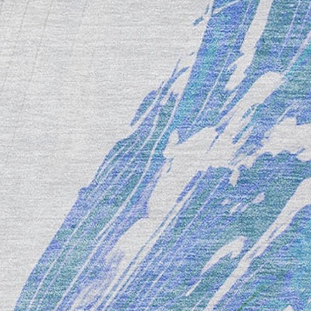 5'x8' Pale Aqua Mint Green Ivory Abstract Washable Indoor Outdoor Area Rug - Stain Resistant, Durable Polyester - Fluent Trends