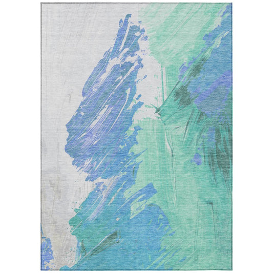 5'x8' Pale Aqua Mint Green Ivory Abstract Washable Indoor Outdoor Area Rug - Stain Resistant, Durable Polyester - Fluent Trends Indoor Outdoor Rugs