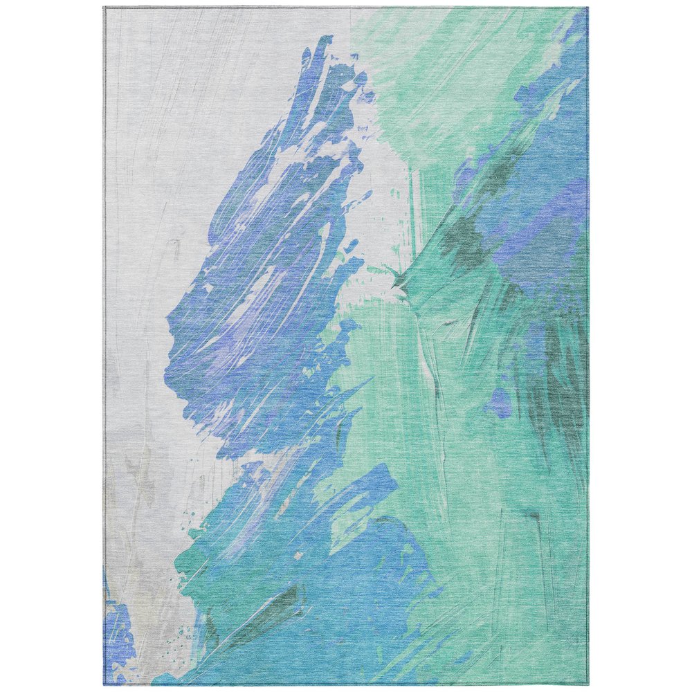 5'x8' Pale Aqua Mint Green Ivory Abstract Washable Indoor Outdoor Area Rug - Stain Resistant, Durable Polyester - Fluent Trends