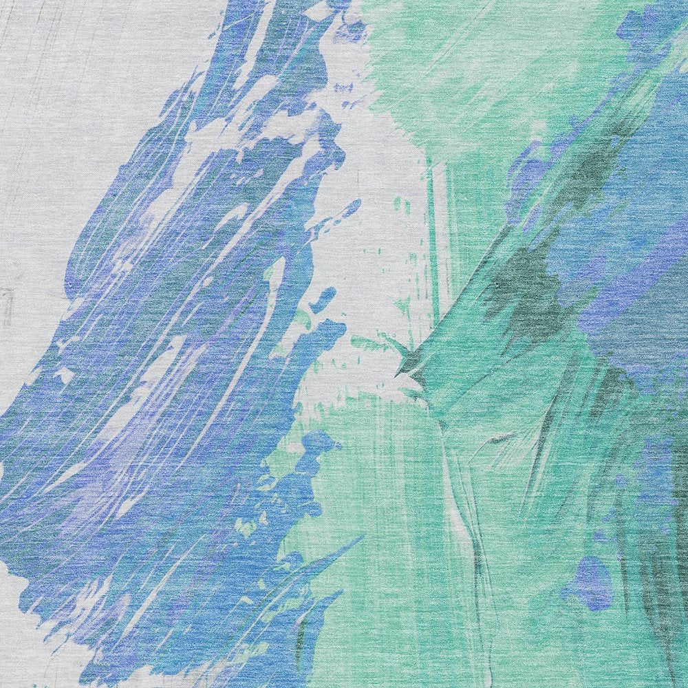 5'x8' Pale Aqua Mint Green Ivory Abstract Washable Indoor Outdoor Area Rug - Stain Resistant, Durable Polyester - Fluent Trends