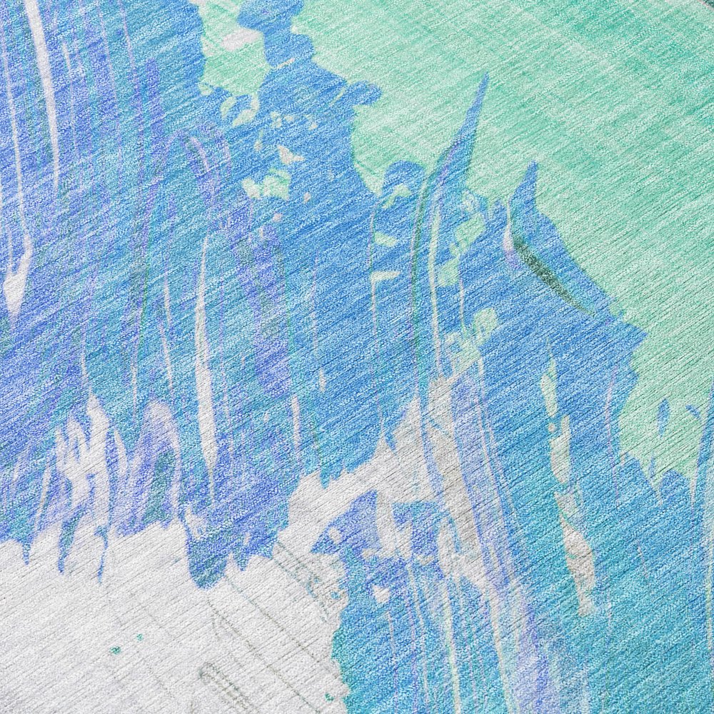 5'x8' Pale Aqua Mint Green Ivory Abstract Washable Indoor Outdoor Area Rug - Stain Resistant, Durable Polyester - Fluent Trends