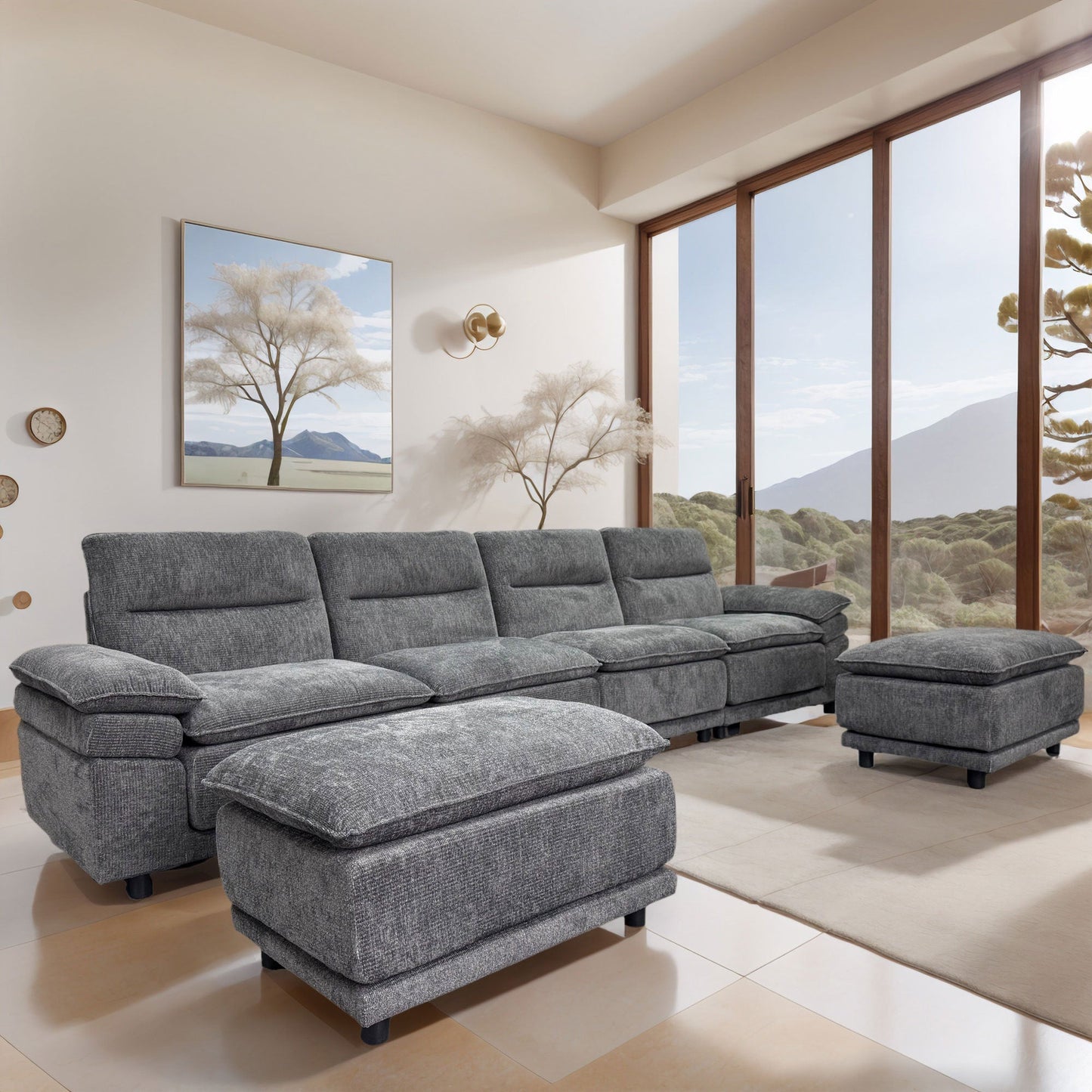 141'' Wide Modern U-shaped Sectional Sofa with high back cushion,6-seat Upholstered Dark Grey Streamdale Furniture