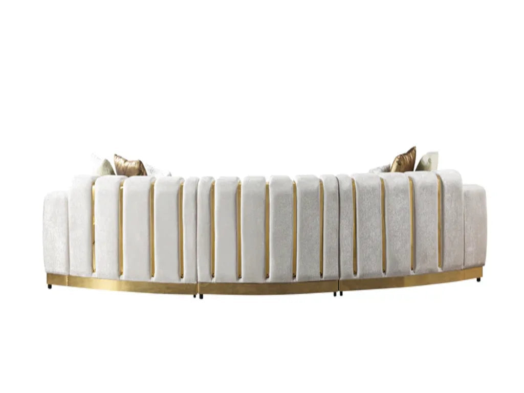 Gold And White Velvet Curved Three Piece Sectional With Toss Pillows HomeRoots