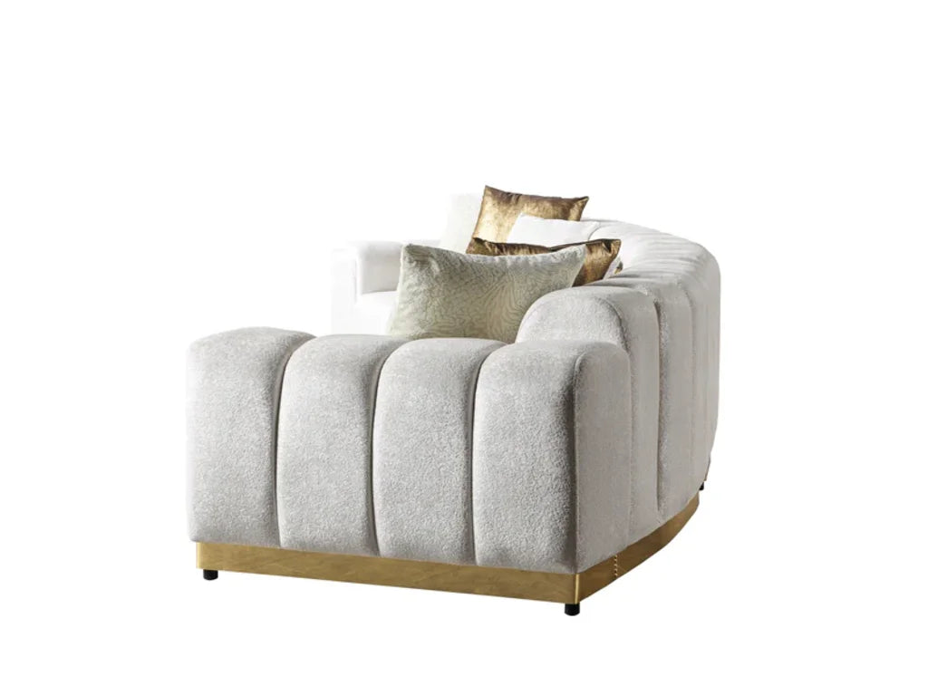 Gold And White Velvet Curved Three Piece Sectional With Toss Pillows HomeRoots