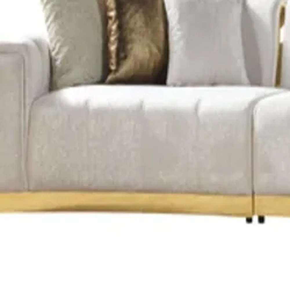 Gold And White Velvet Curved Three Piece Sectional With Toss Pillows HomeRoots
