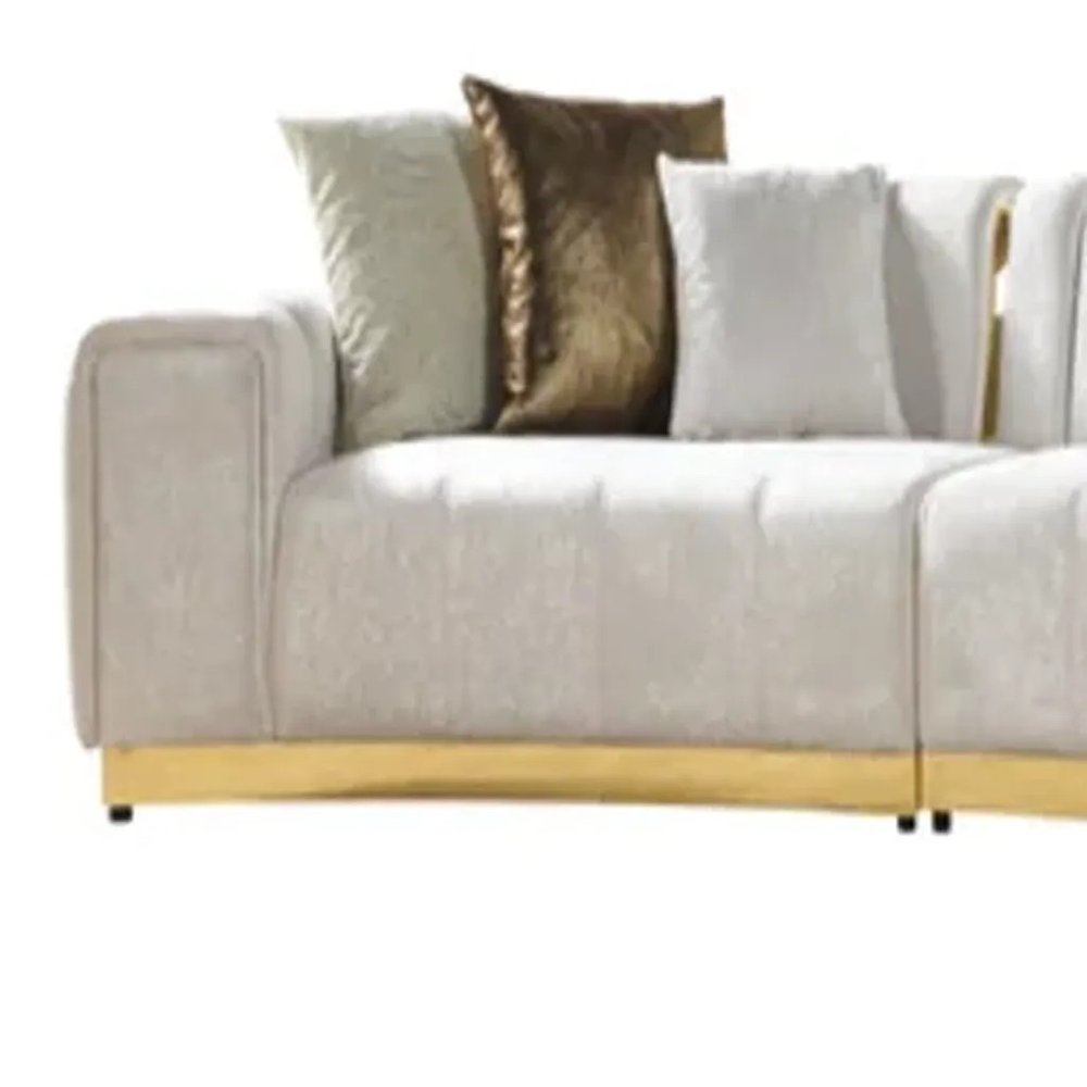 Gold And White Velvet Curved Three Piece Sectional With Toss Pillows HomeRoots