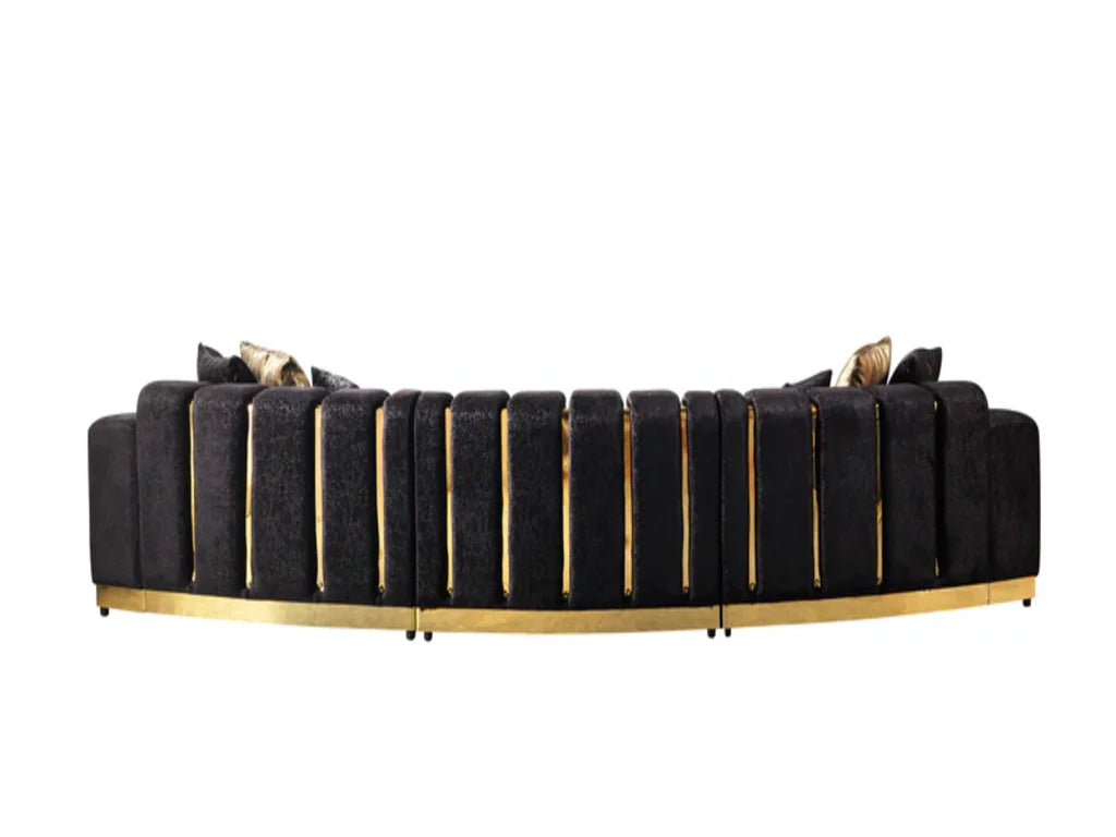 Black Velvet Curved Three Piece Sectional With Toss Pillows HomeRoots