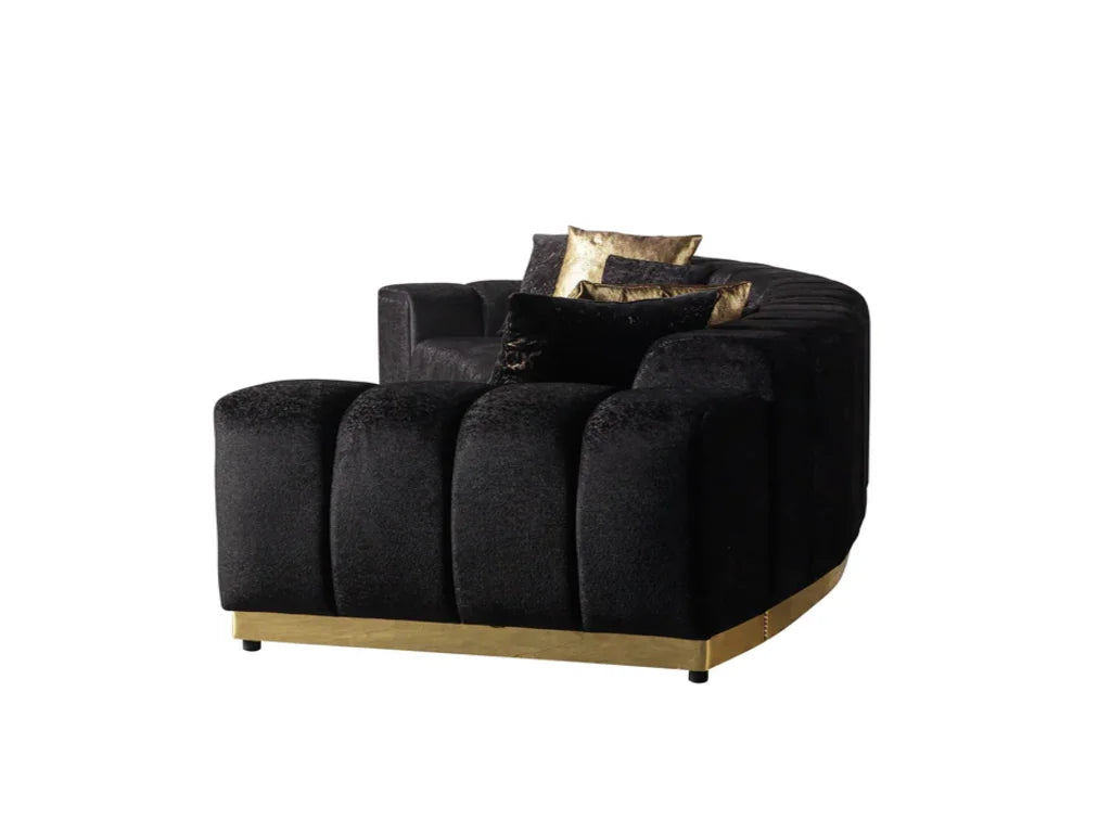 Black Velvet Curved Three Piece Sectional With Toss Pillows HomeRoots