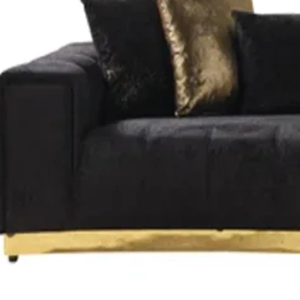 Black Velvet Curved Three Piece Sectional With Toss Pillows HomeRoots