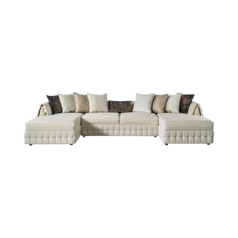 Cream Velvet U Shaped Sofa and Chaise Sectional With Toss Pillows HomeRoots
