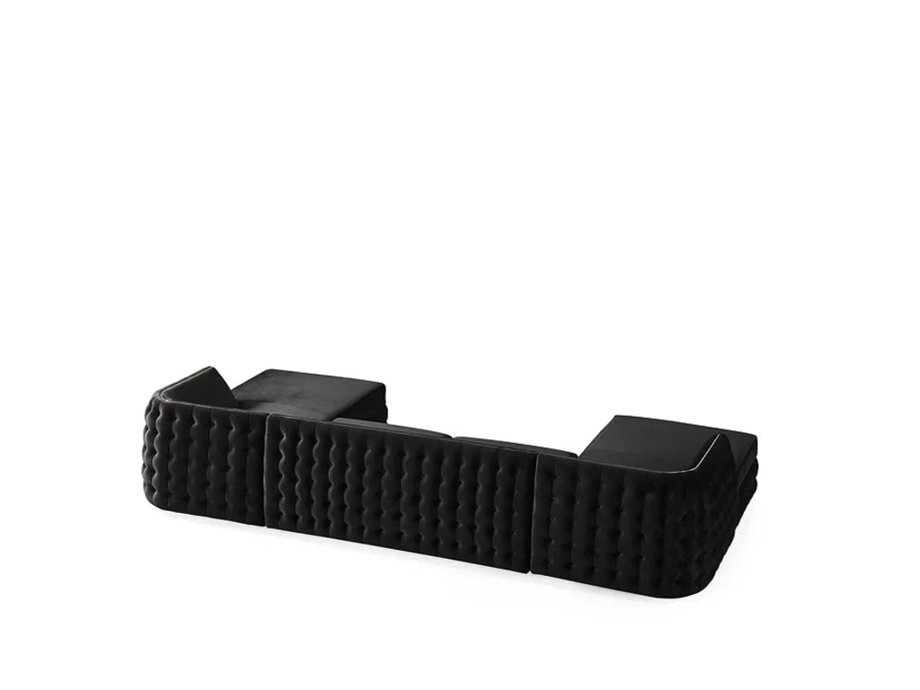 Black Velvet U Shaped Sofa and Chaise Sectional With Toss Pillows HomeRoots