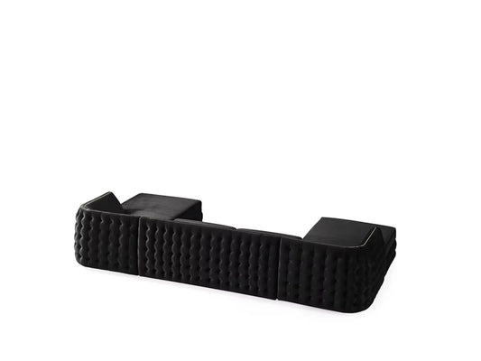 Black Velvet U Shaped Sofa and Chaise Sectional With Toss Pillows
