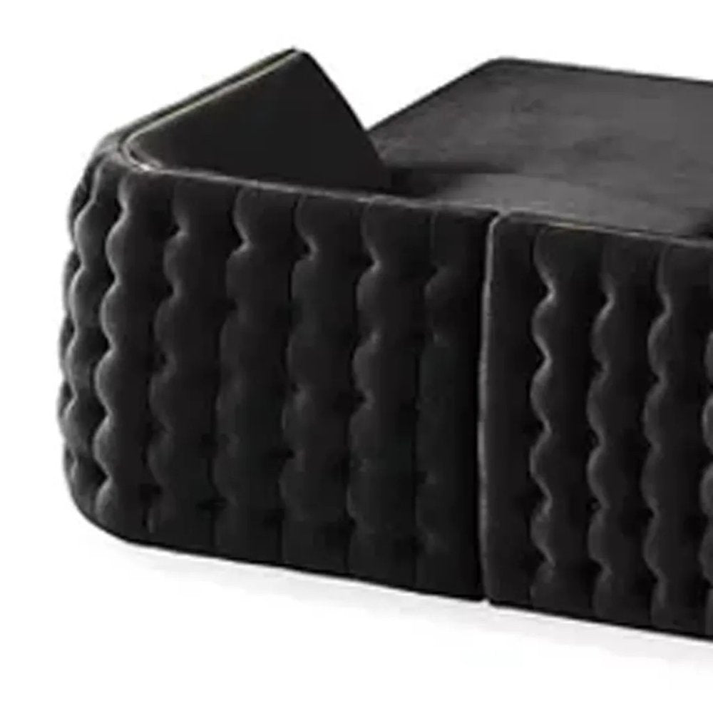 Black Velvet U Shaped Sofa and Chaise Sectional With Toss Pillows HomeRoots