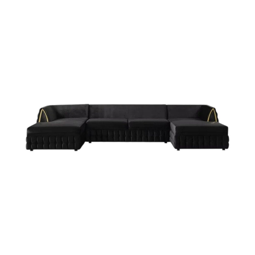 Black Velvet U Shaped Sofa and Chaise Sectional With Toss Pillows HomeRoots